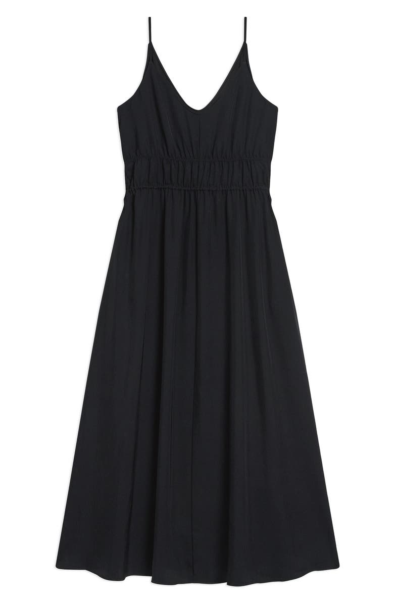 Theory Smocked Sleeveless Midi Dress, Alternate, color, Black