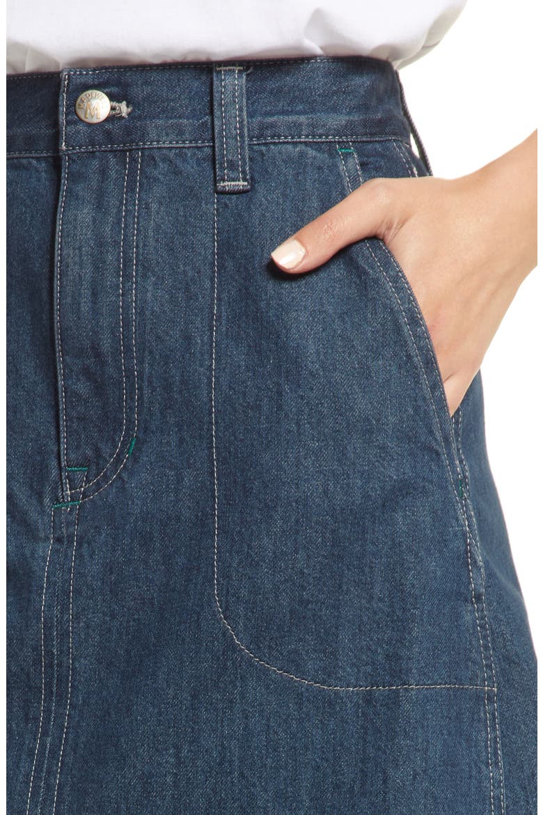 Women's Workwear Collection Denim Midi Skirt, Alternate, color, WORN VINTAGE WASH
