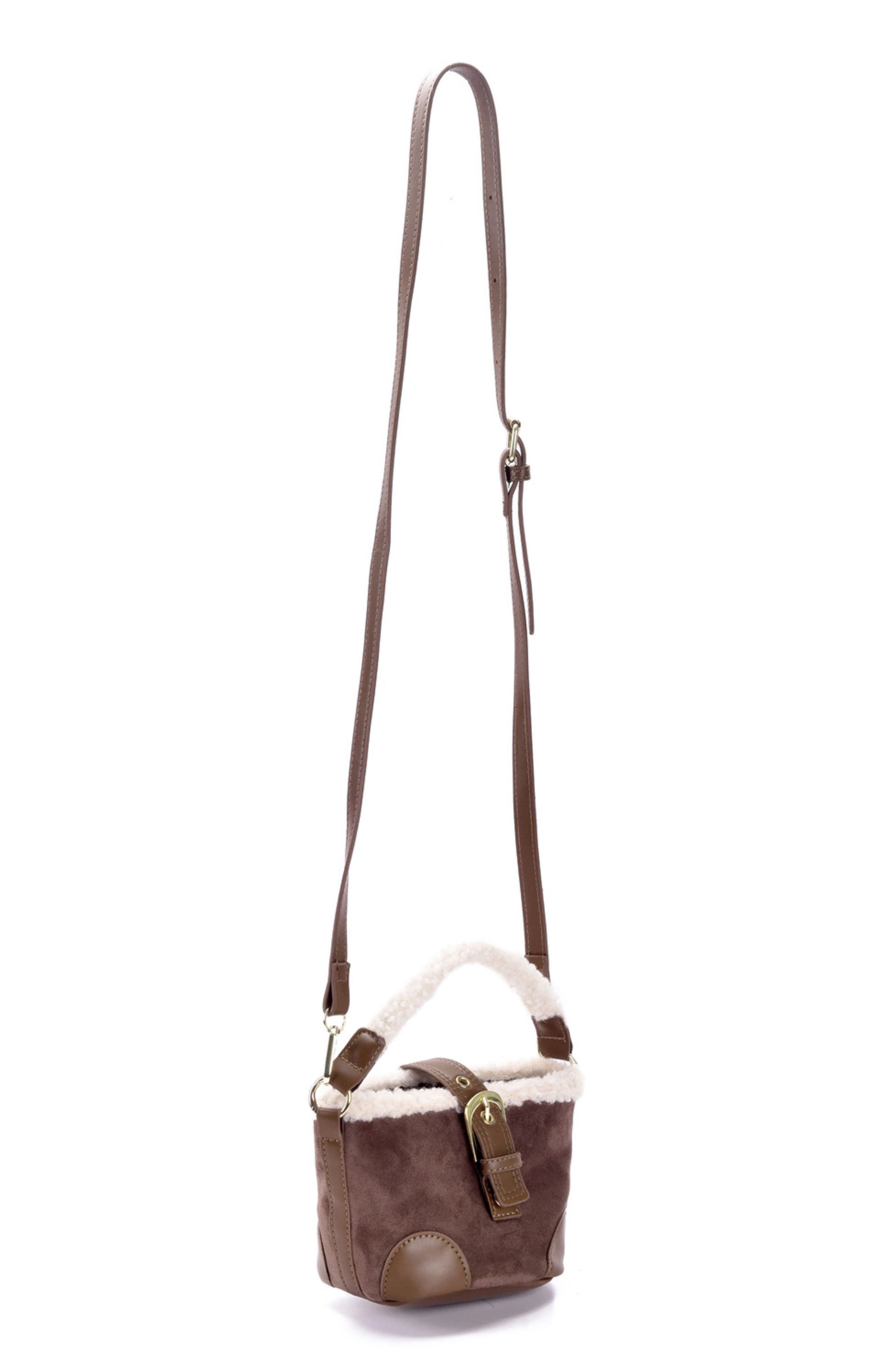 Adornia Faux Shearling Trim Crossbody Bag, Alternate, color, Brown