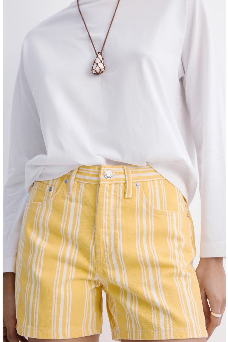 Striped Straight Fit Denim Shorts, Alternate, color, YELLOW