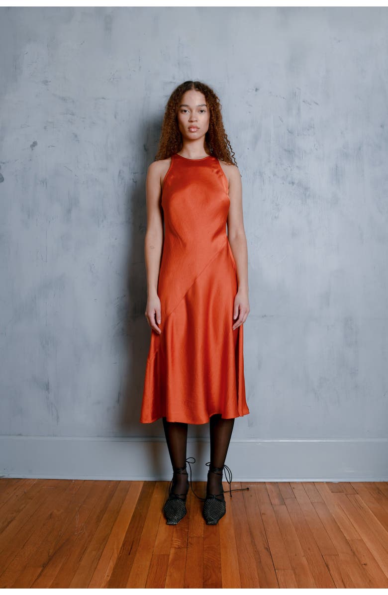 Untitled in Motion Dew Bias Cut Silky Midi Dress, Alternate, color, Burnt Ochre