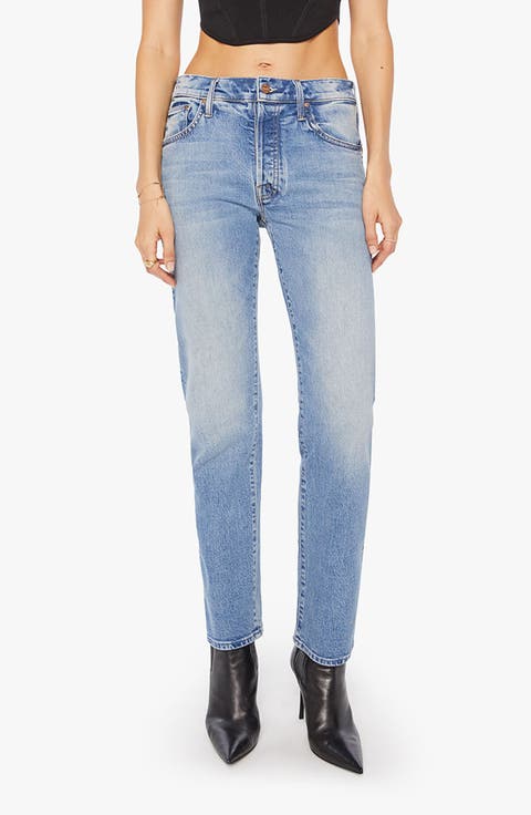 パンツ MOTHER Women Straight Pants 10937 259CO ISW BLUE SweatyRocks Women's Casual High Elastic Waist Tapered Mom