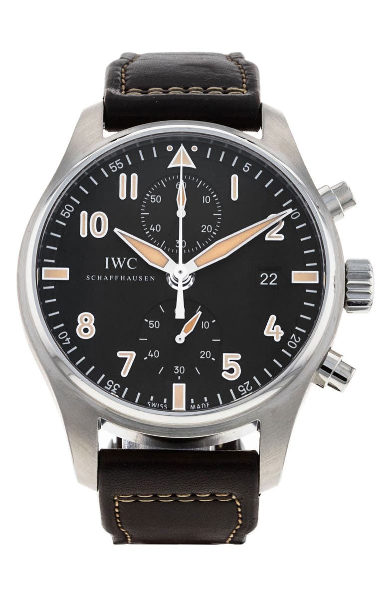 Watchfinder & Co. IWC Preowned 2015 Pilot's Chronograph IW387808 Automatic Leather Strap Watch, 43mm, Main, color, Black
