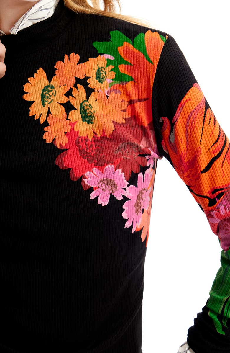 Desigual Ribbed Floral Top, Alternate, color, 