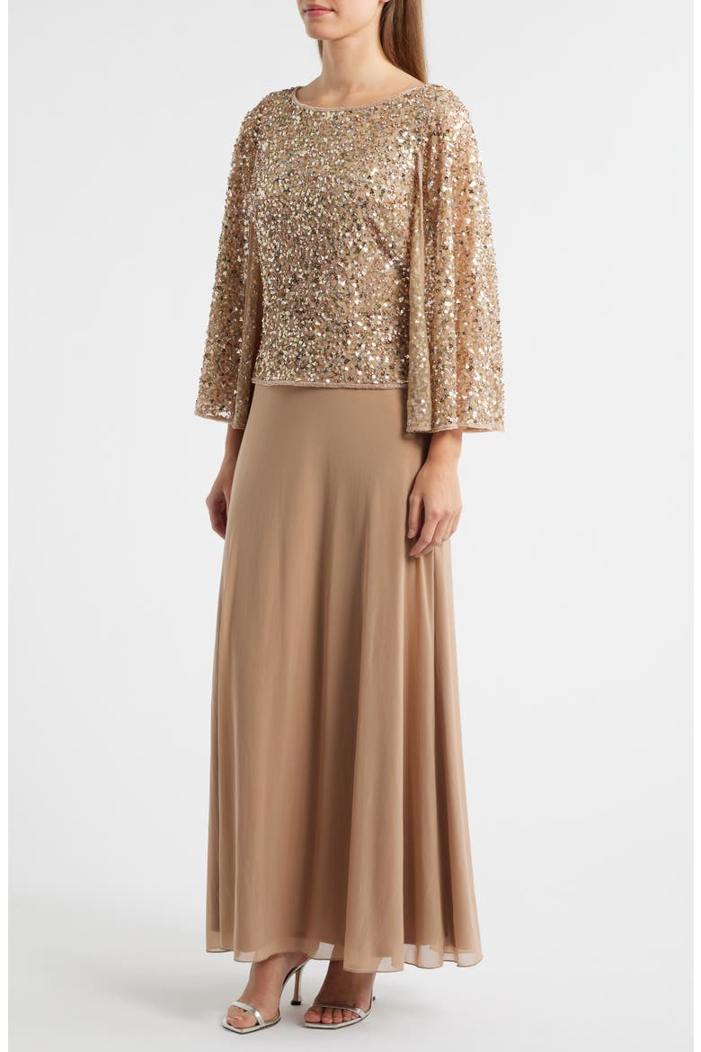 Beaded Chiffon Gown, Alternate, color, ROSE