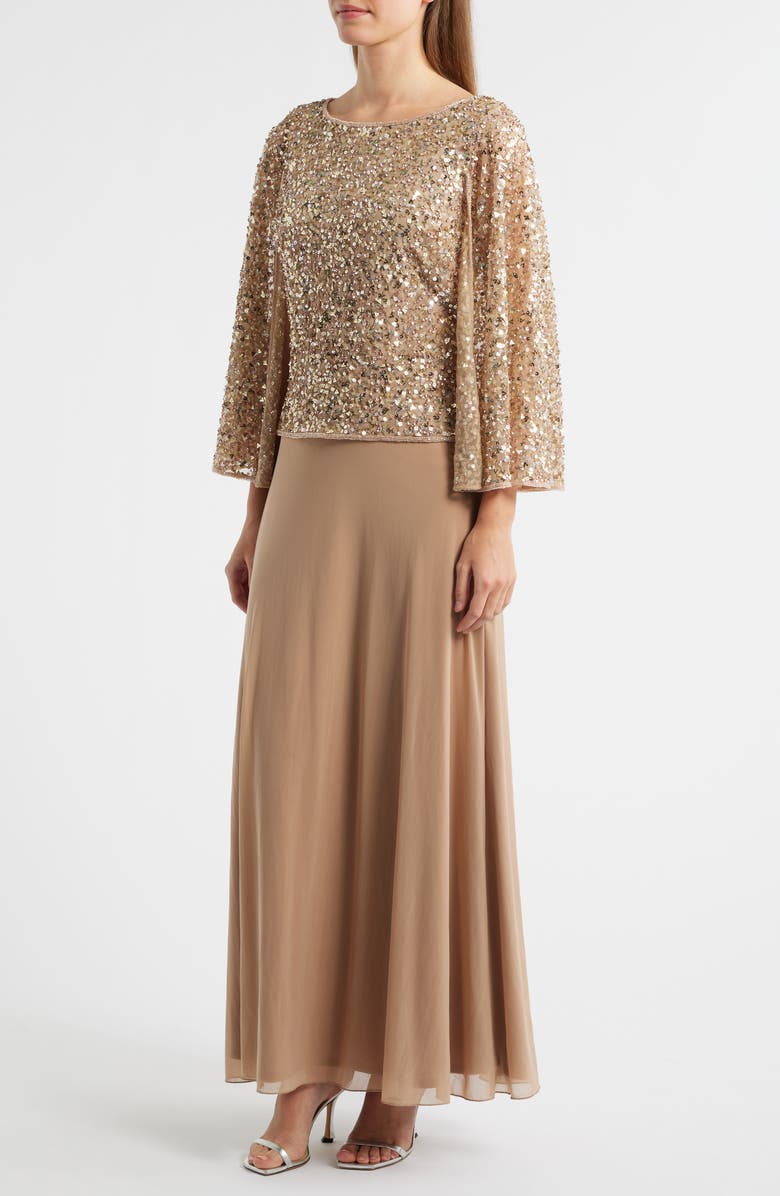 Pisarro Nights Beaded Chiffon Gown, Alternate, color, Rose