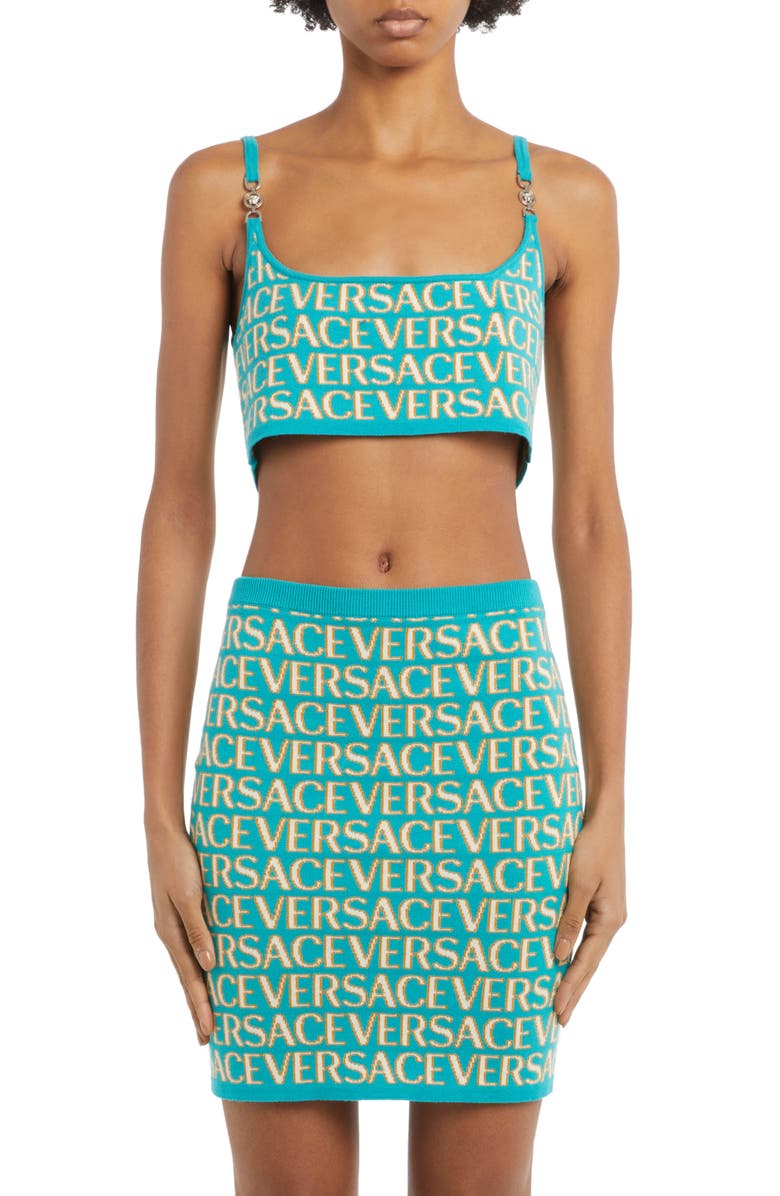 Versace Medusa Medallion Logo Jacquard Crop Sweater Tank, Main, color, 