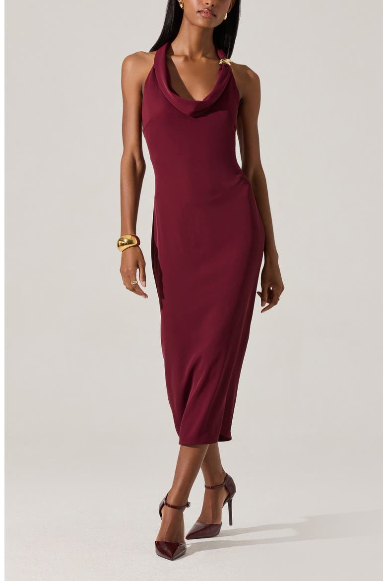 Alanna Metal Buckle Detail Halter Neck Dress, Alternate, color, WINE