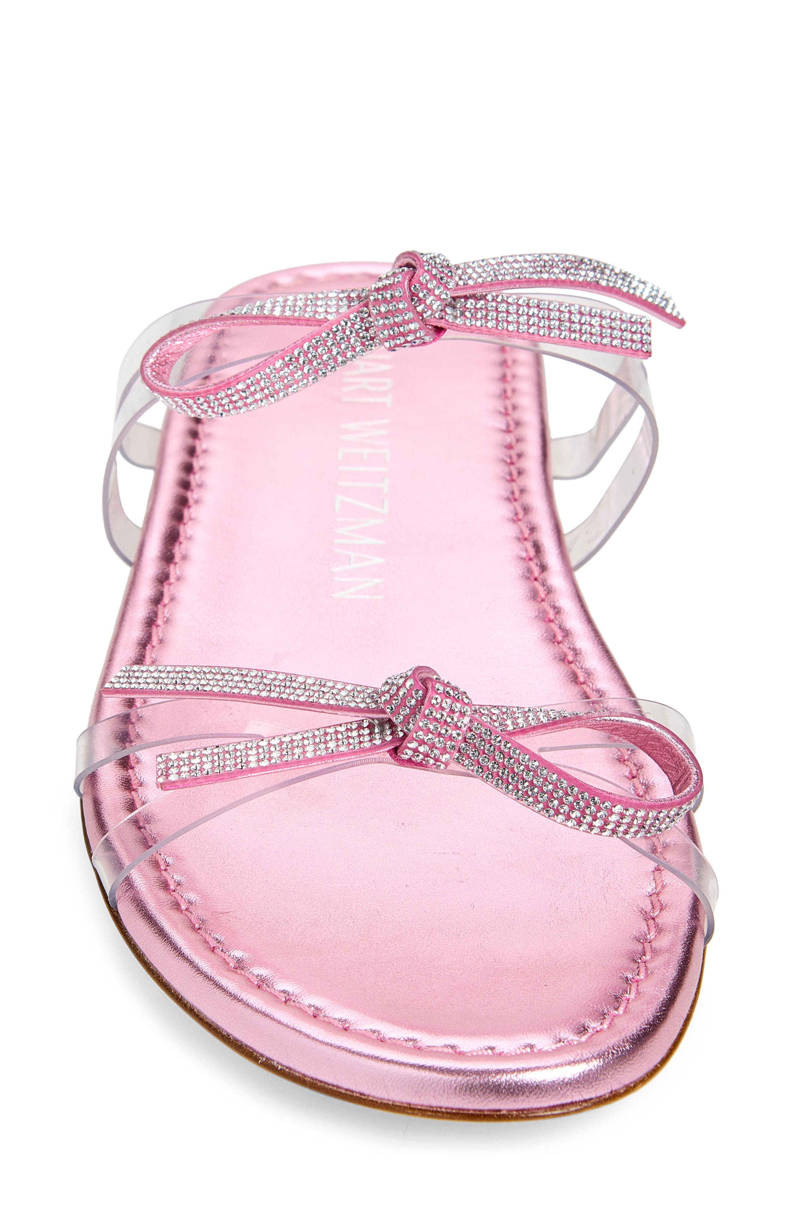 Stuart Weitzman Bow Slide Sandal, Alternate, color, Clear/ Cotton Candy