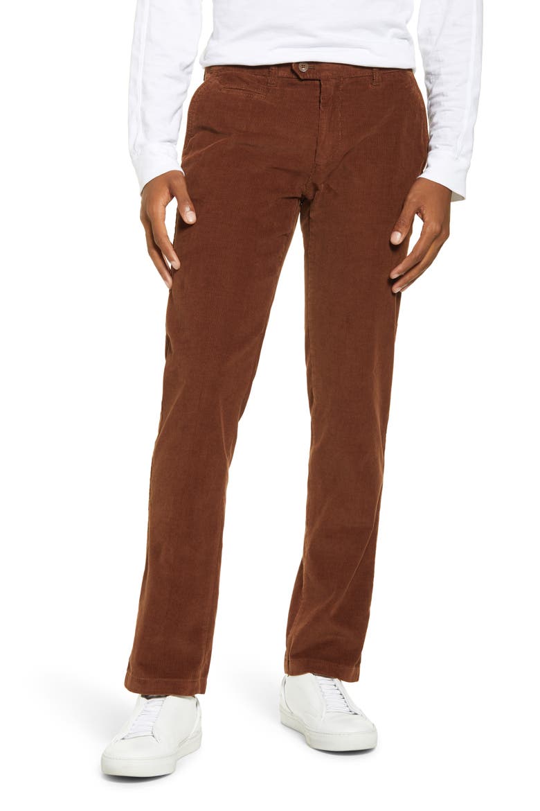 Everest Flat Front Stretch Corduroy Dress Pants, Main, color, HAZEL