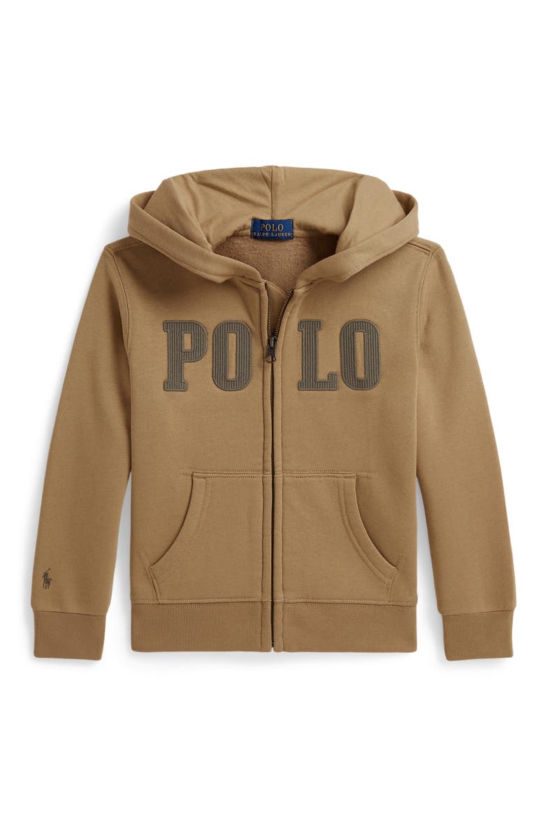 Kids' Logo Full Zip Fleece Hoodie, Main, color, CAMEL