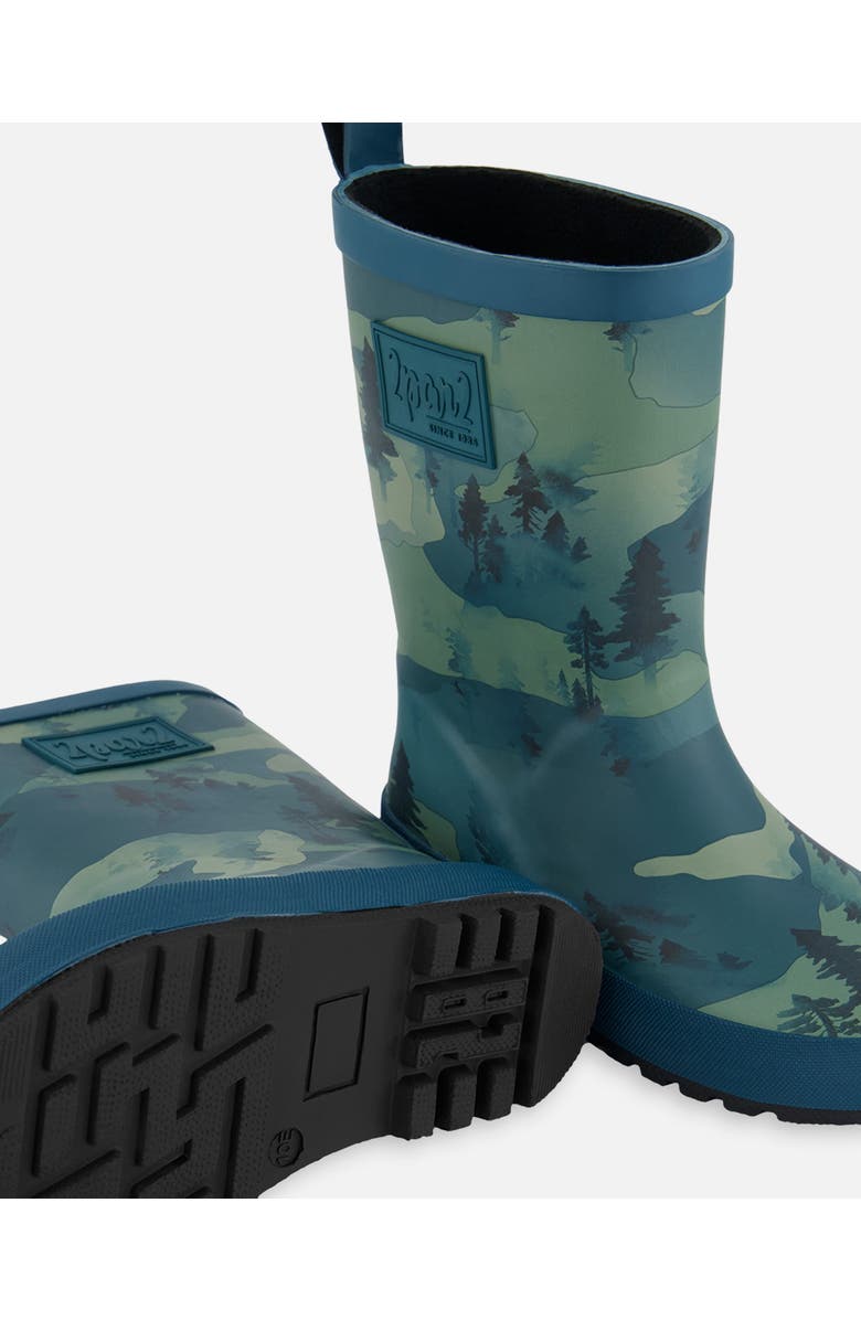 Deux par Deux Baby Boy's Printed Rain Boots Forest Green With Black Pines, Alternate, color,