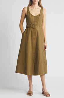 PAIGE Arienne Sleeveless Belted Linen & Cotton Midi Dress