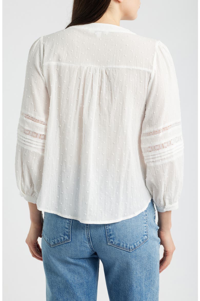 Lace Inset Clip Dot Cotton Top, Alternate, color, OFF WHITE