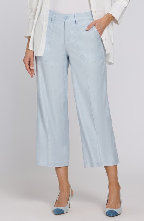Wide Leg Crop Linen Blend Pants (Petite)