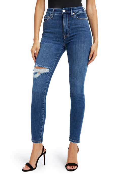 Good American Good Waist Ripped High Waist Crop Skinny Jeans