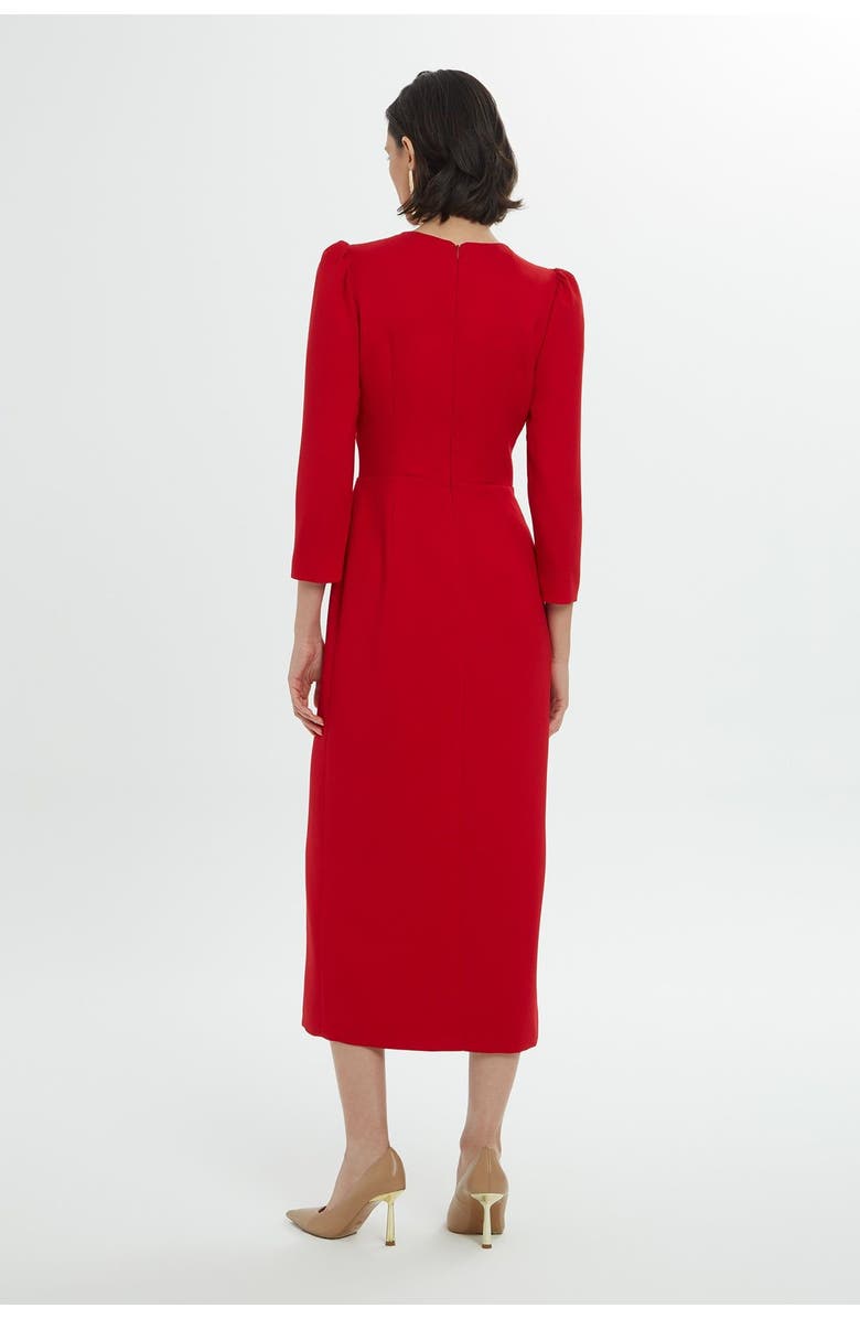 Gizia Red Midi Dress with Long Sleeves and Fitted Waist, Alternate, color, Red