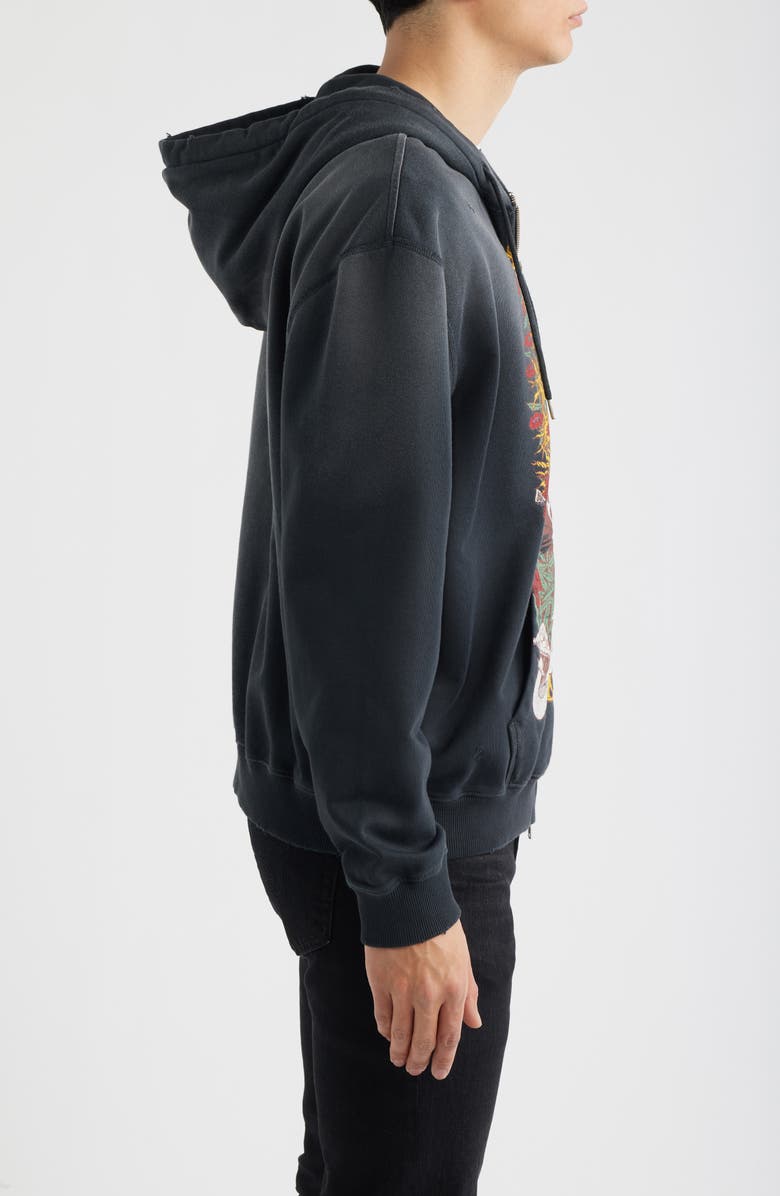 AllSaints Roque International Rock Festival Cotton Zip Hoodie, Alternate, color, Washed Black