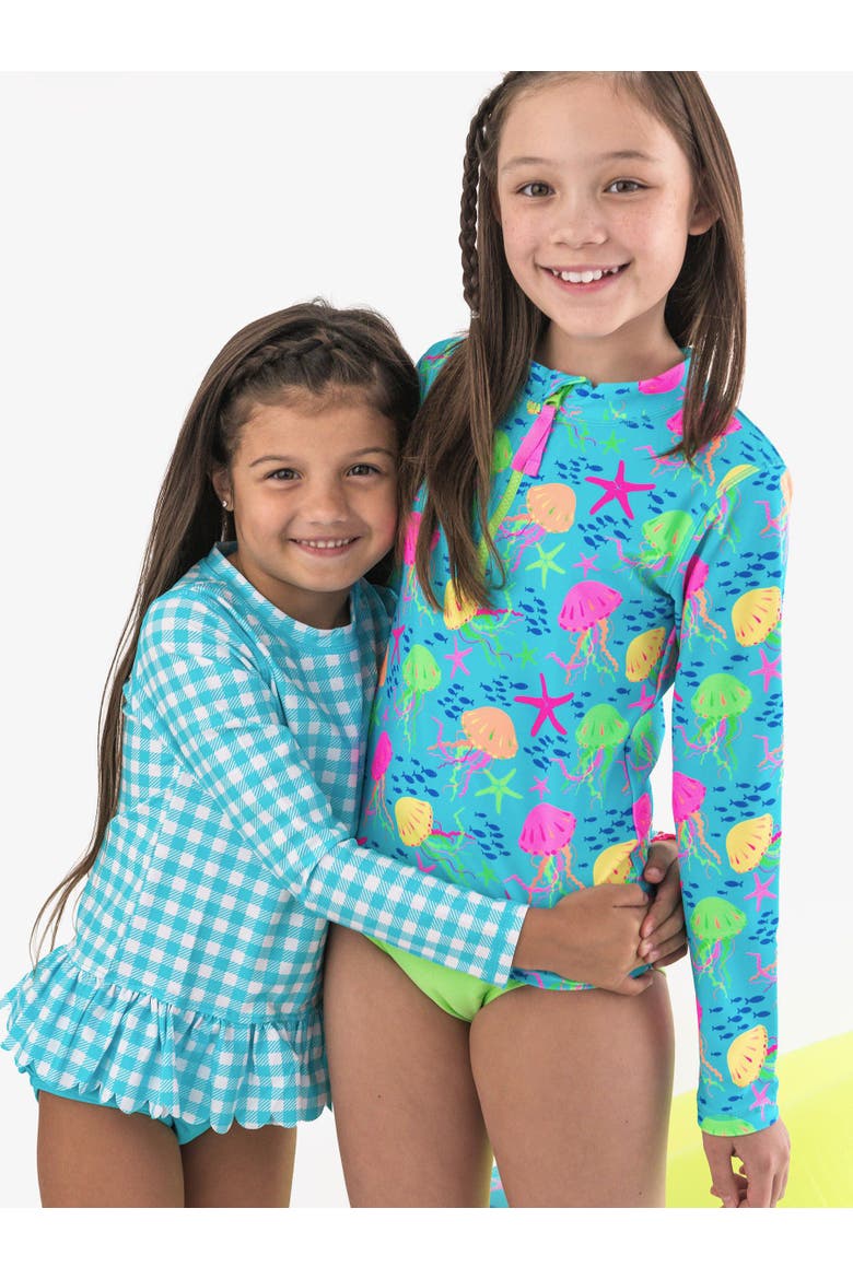 Long Sleeve Zipper Rash Guard 2-Piece Bikini Swimsuit, Alternate, color, Neon Jelly Time