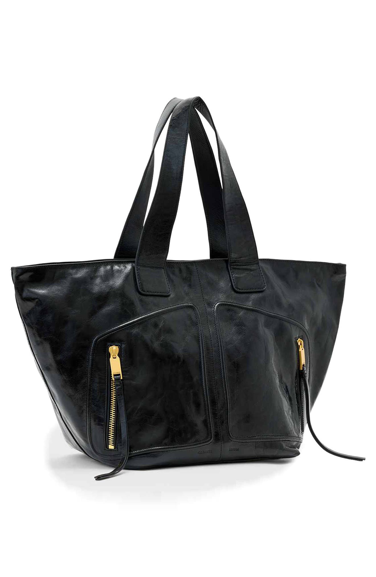 AllSaints Jean Rey Leather Tote, Alternate, color, Black