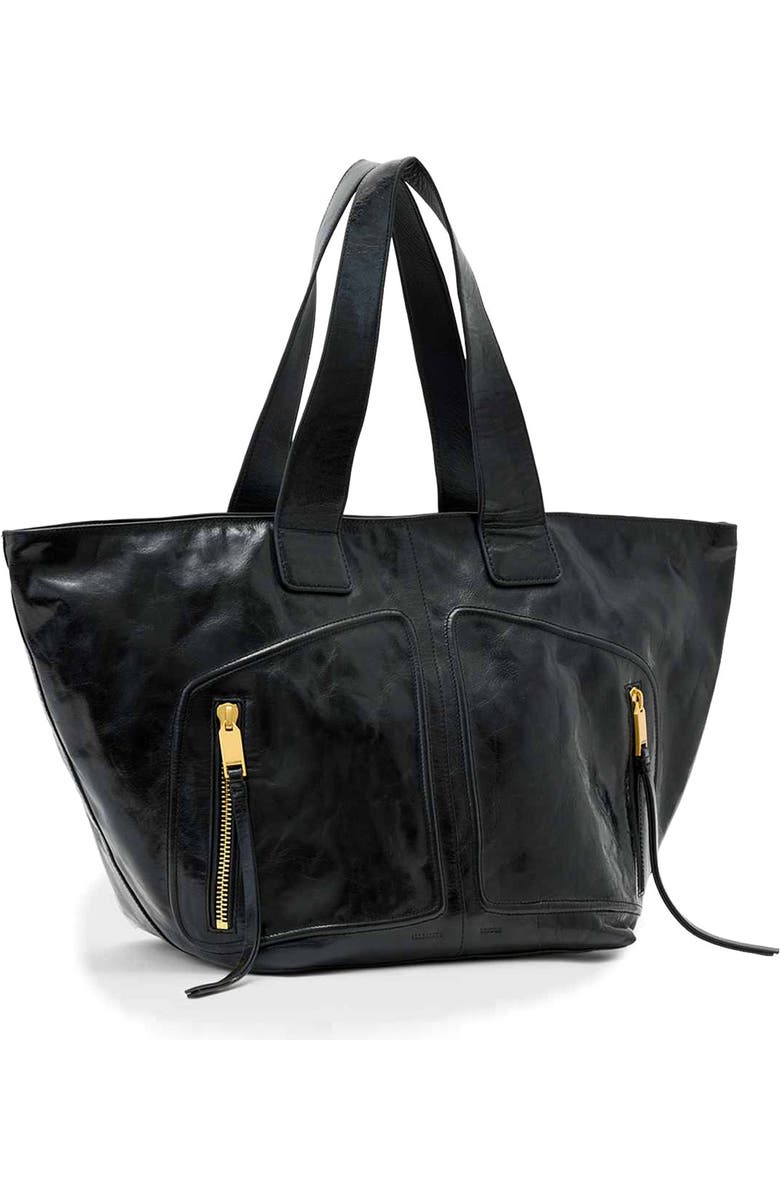AllSaints Jean Rey Leather Tote, Alternate, color, Black