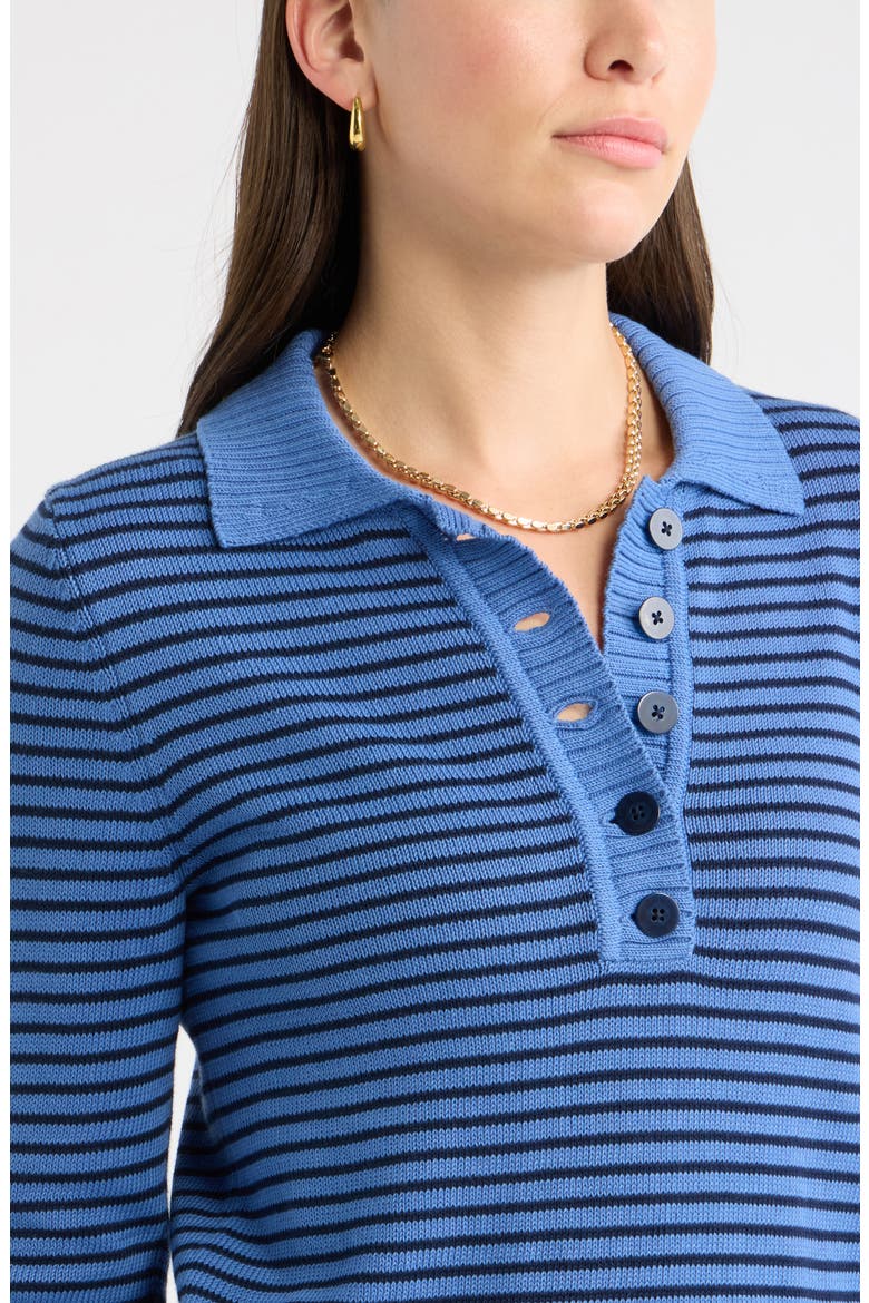 Striped Cotton Polo Sweater, Alternate, color, NAVY- BLUE STRIPE