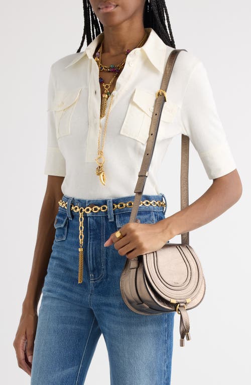 Chloé Small Marcie Metallic Leather Crossbody Bag In Shiny Grey