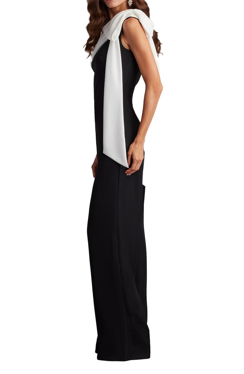 Tadashi Shoji Bow One-Shoulder Crepe Jumpsuit, Alternate, color, Black/ White