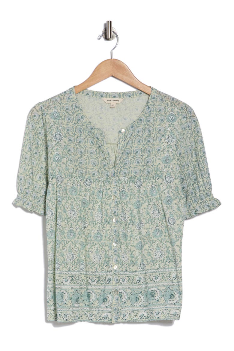 Patterned Button-Up T-Shirt, Alternate, color, GREEN MULTI