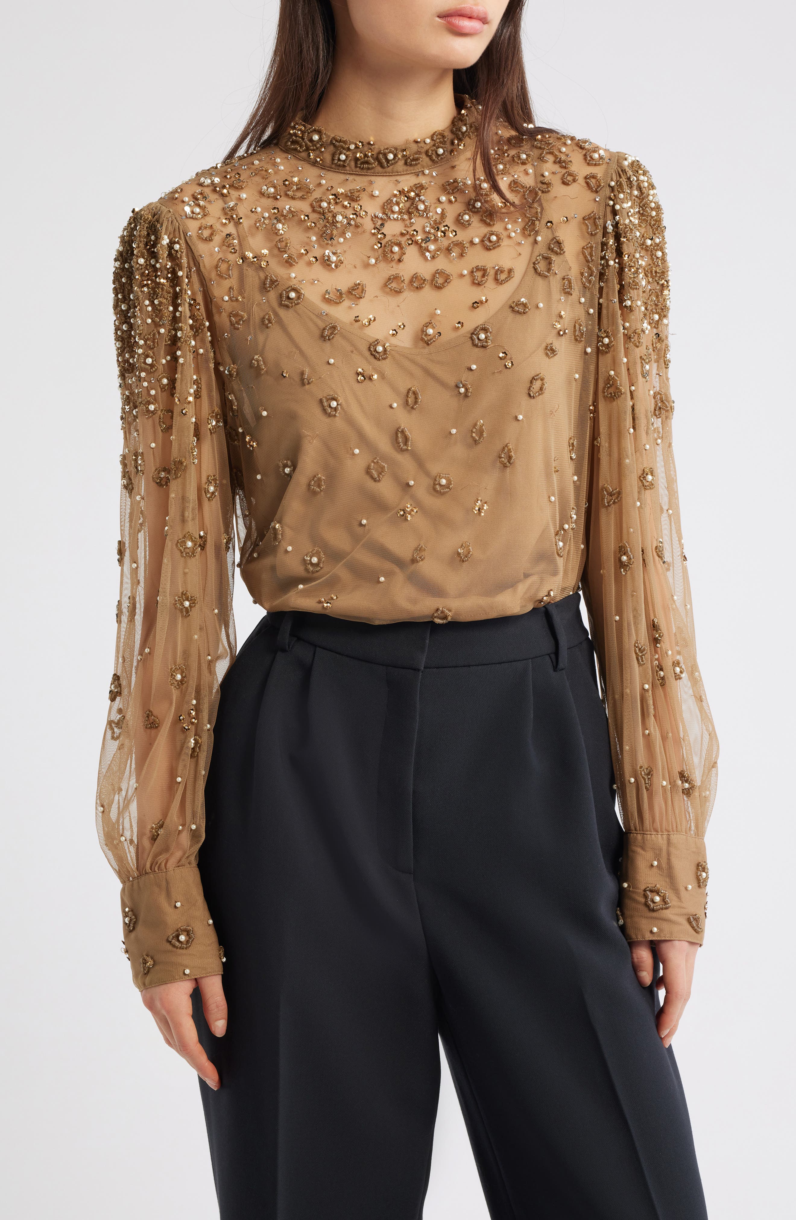 FARM Rio Embroidered Tulle Lined Blouse