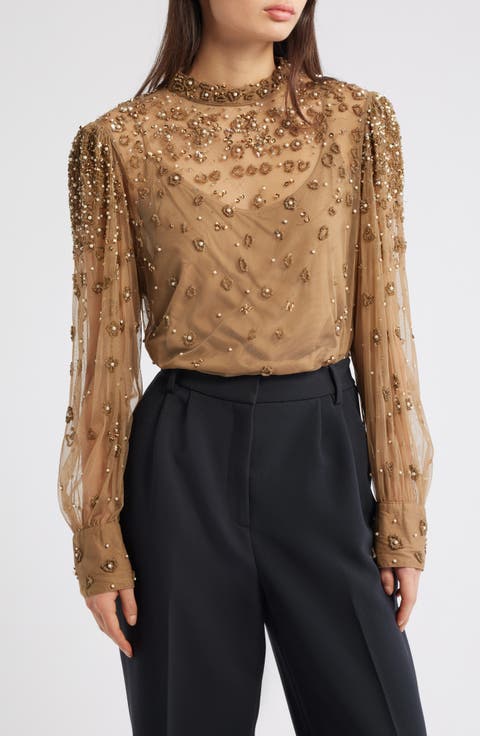 Embroidered Tulle Lined Blouse