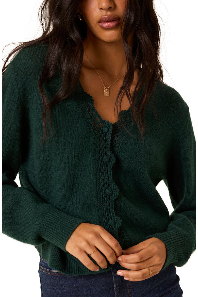 Open Knit Trim Cardigan, Main, color, GREEN