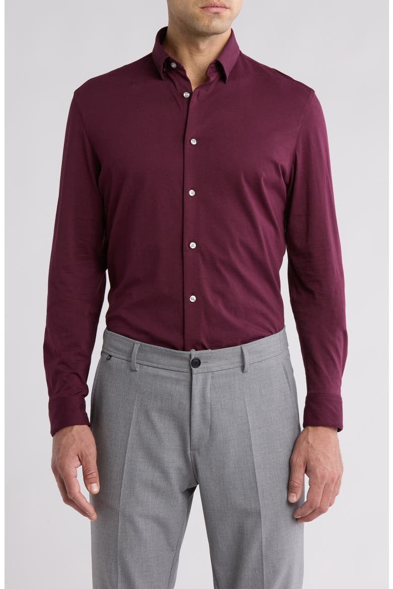 Slim Fit Stretch Cotton Knit Dress Shirt, Main, color, WINE