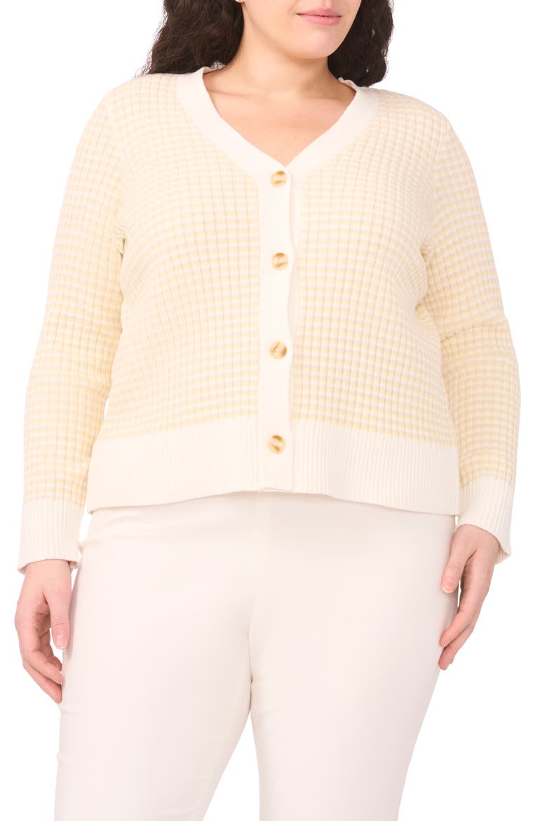 V-Neck Stripe Rib Cotton Blend Cardigan, Main, color, NEW IVORY