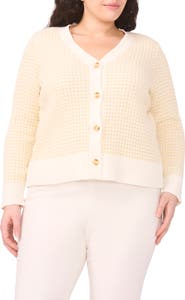 Halogen® V-Neck Stripe Rib Cotton Blend Cardigan