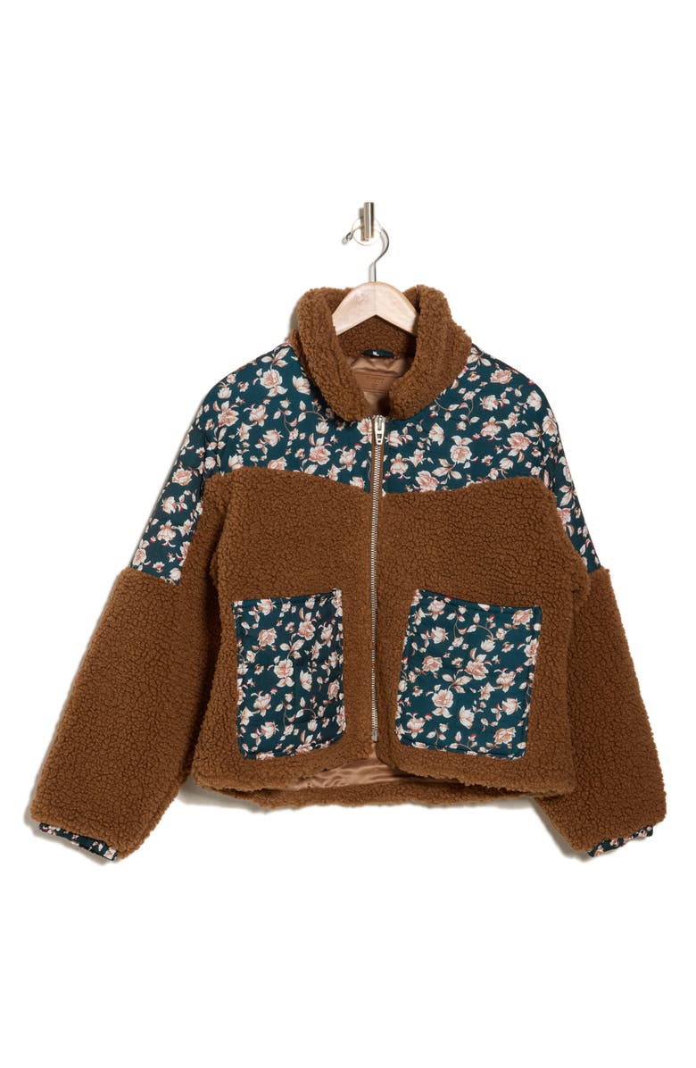 BLANKNYC Floral Quilted Trim Fleece Jacket, Alternate, color, 