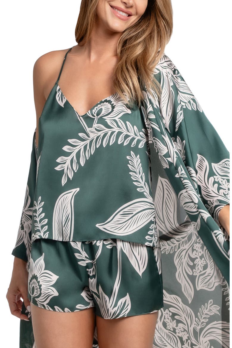 Print Satin Camisole & Tap Pajamas, Alternate, color, GREEN