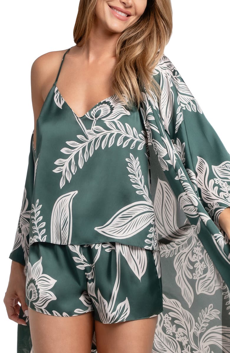 Midnight Bakery Print Satin Camisole & Tap Pajamas, Alternate, color, Green