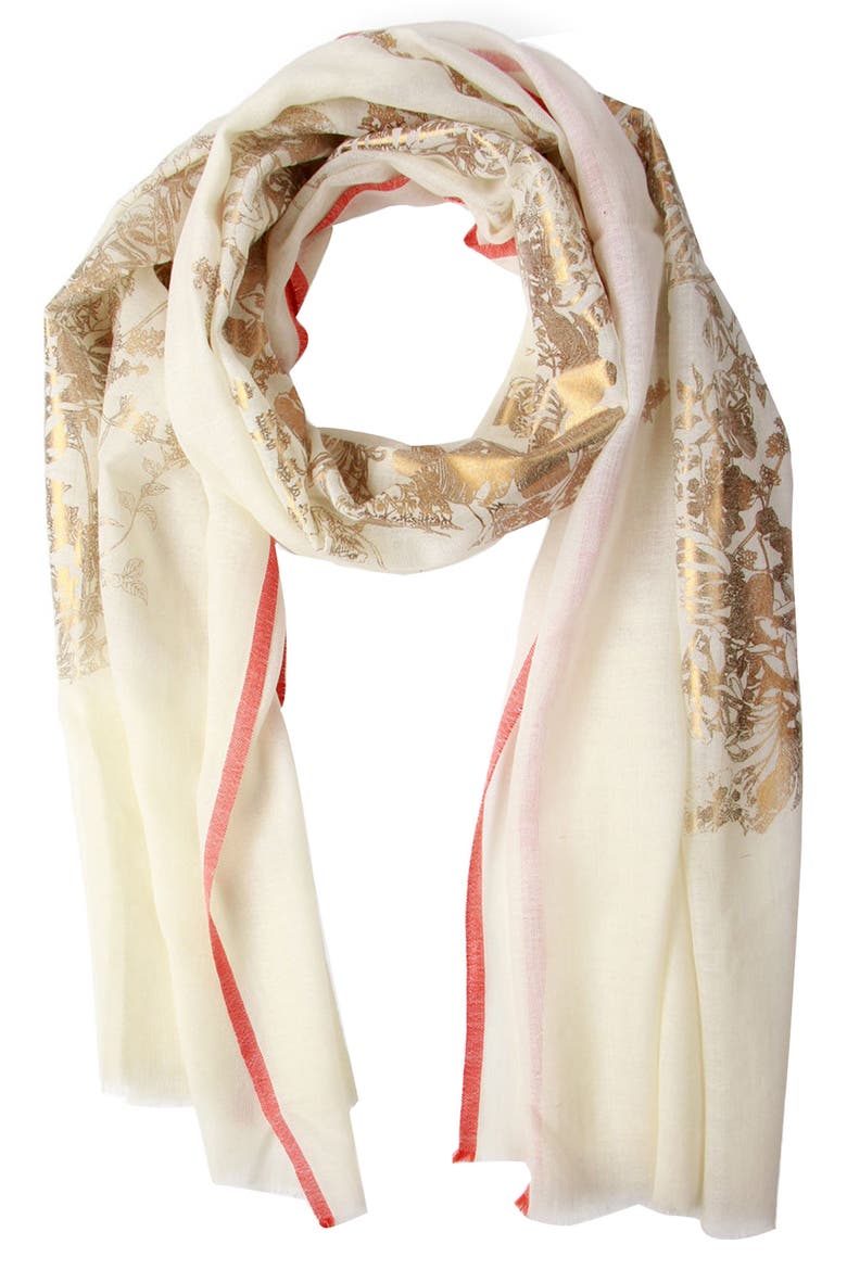 Metallic Floral Wool Scarf, Main, color, IVORY