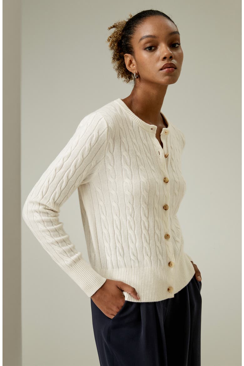 Women's Baby Cashmere Cable-Knit Cardigan, Alternate, color, White