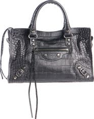 Balenciaga Small Le City Croc Embossed Leather Top Handle Bag