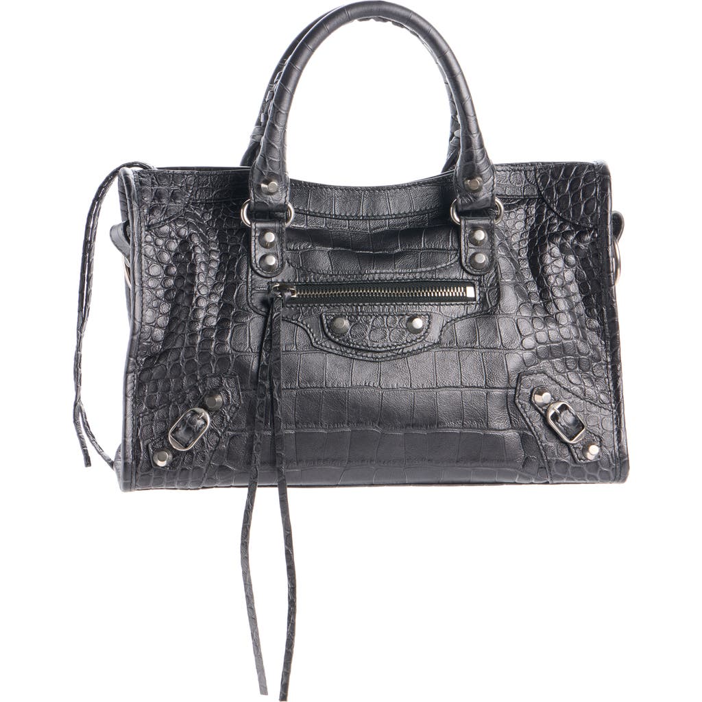 Balenciaga Small Le City Croc Embossed Leather Top Handle Bag