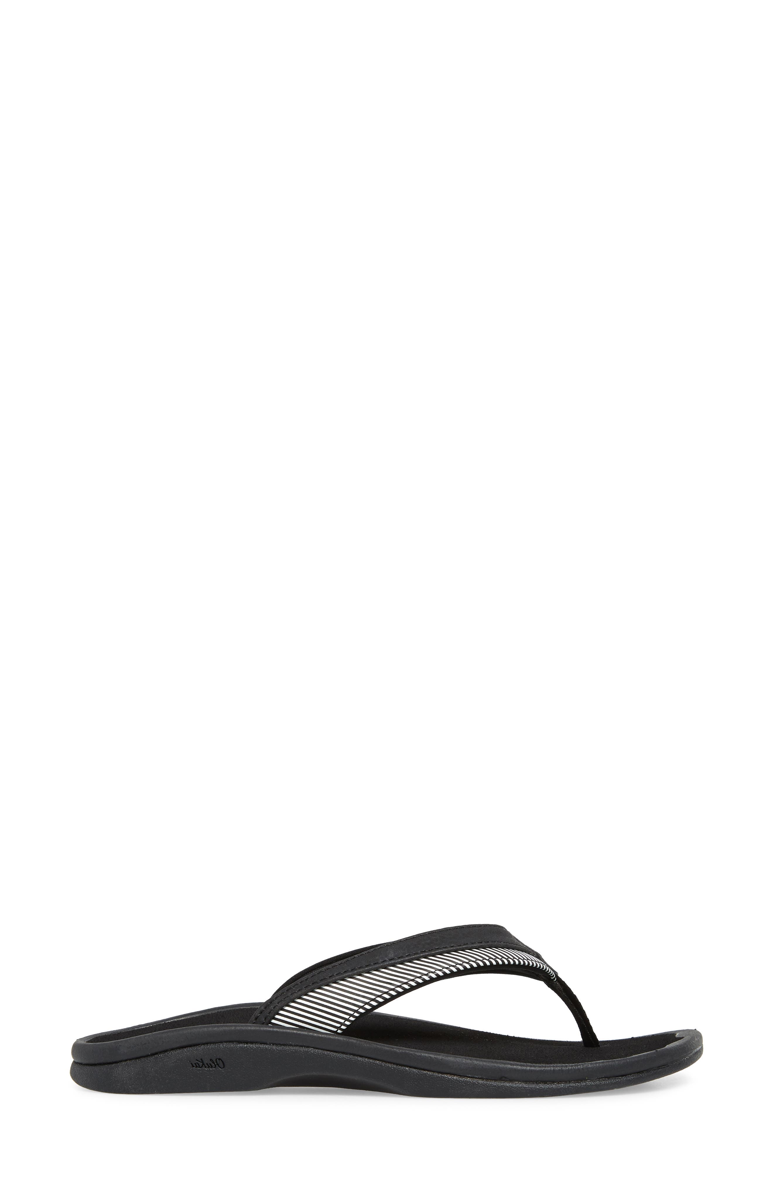 Wehi 'Ohana Flip Flop, Alternate, color, BLACK/ STRIPE FABRIC