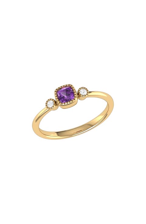 Cushion Cut Amethyst & Diamond Ring