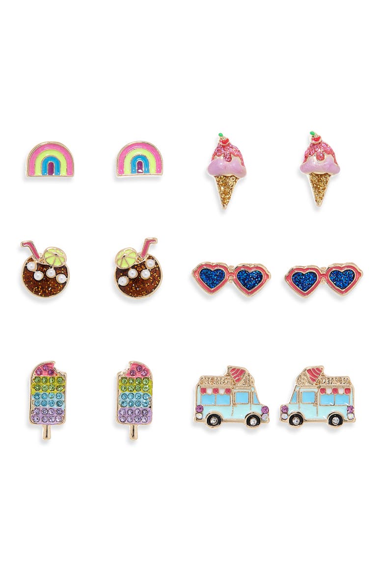 6-Pack Ice Treat Assorted Stud Earrings, Main, color, RED MULTI- GOLD