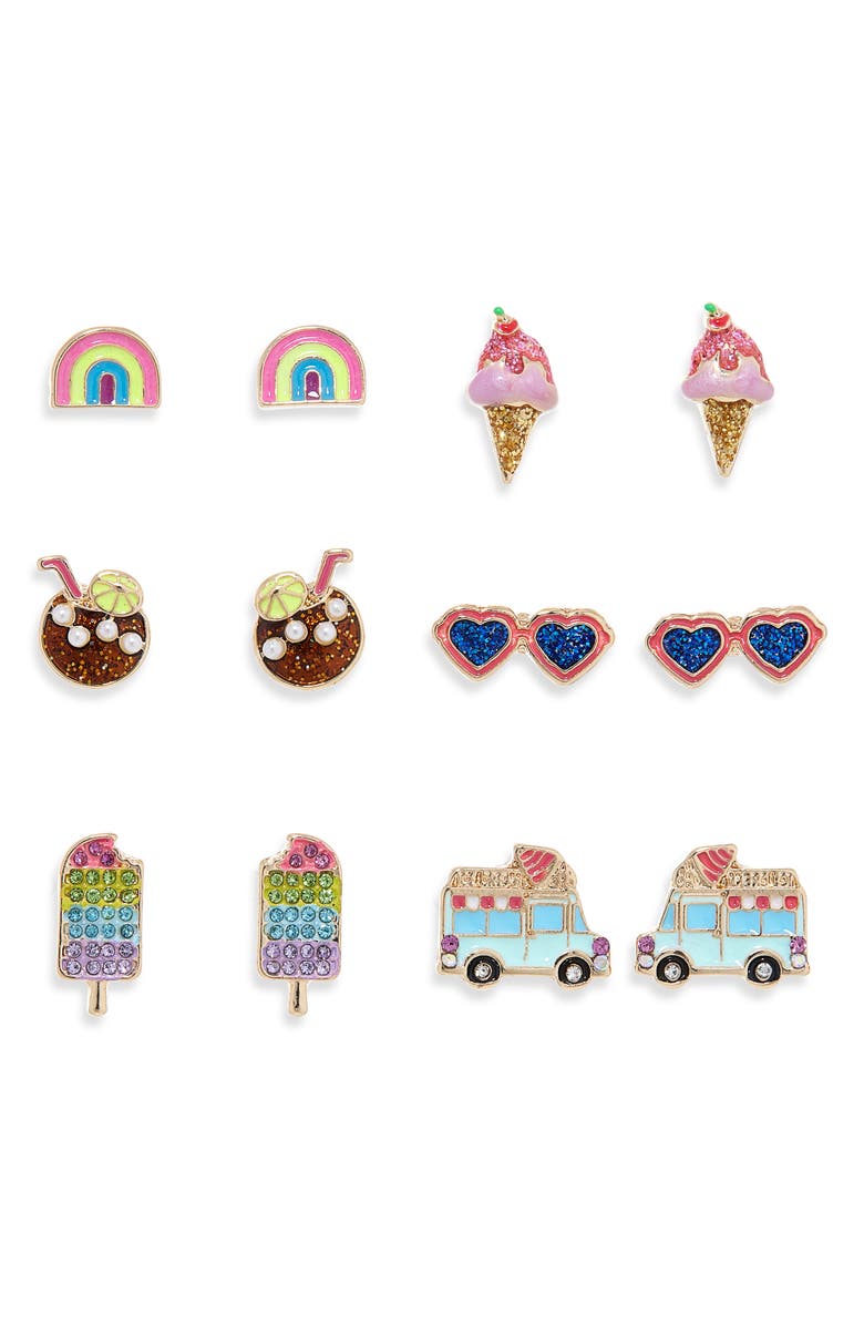 Leith 6-Pack Ice Treat Assorted Stud Earrings, Main, color, Red Multi- Gold