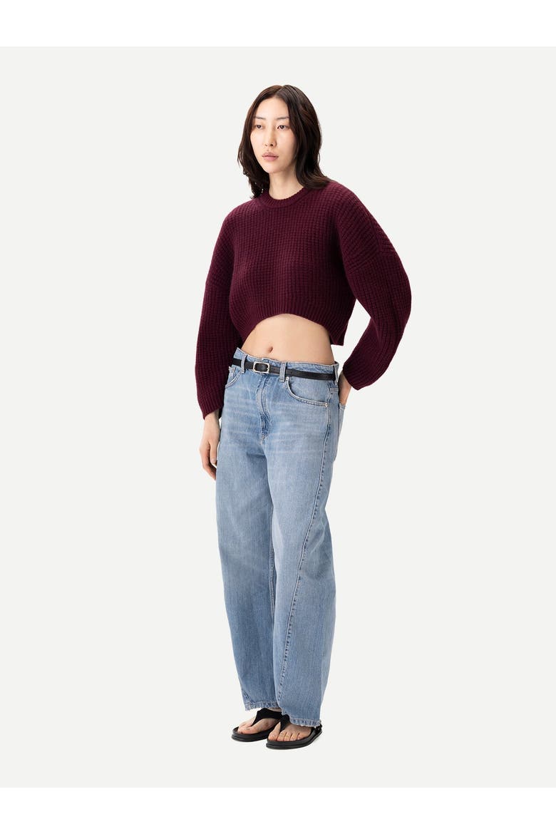 Oval-Sleeve Cropped Cashmere Sweater, Alternate, color, burgundy
