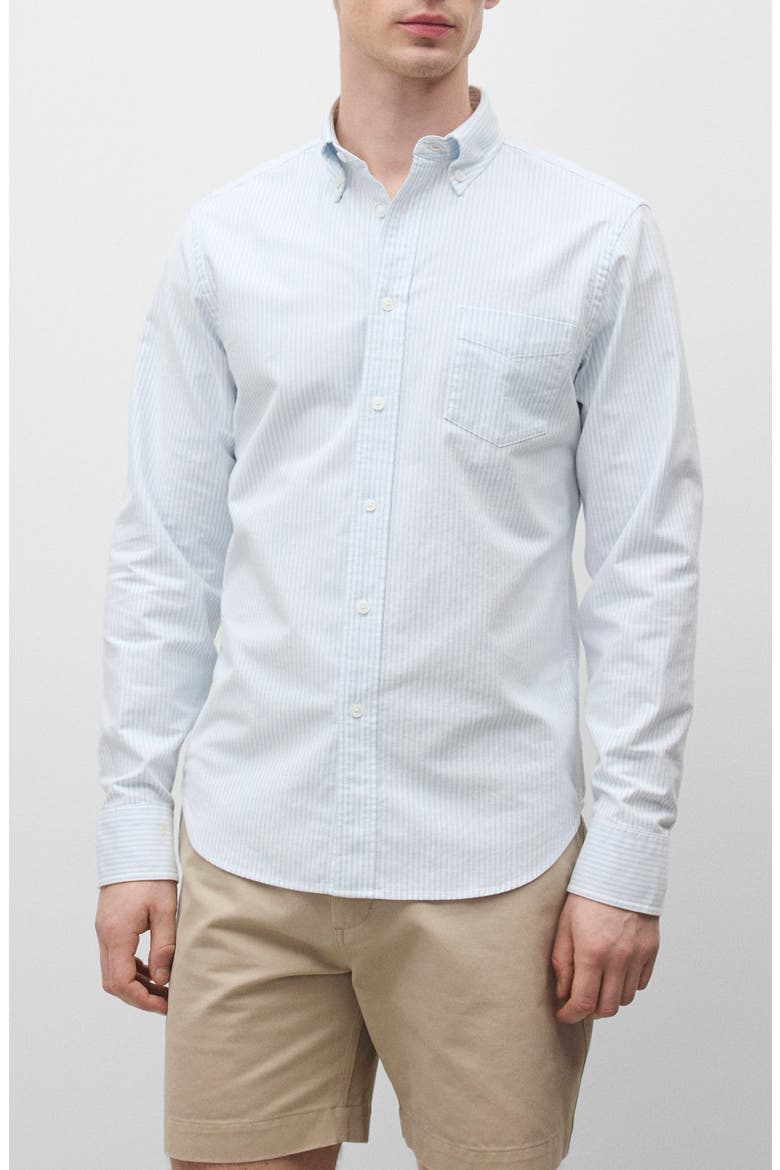 Stripe Cotton Oxford Button-Down Shirt, Main, color, WHITE-BLUE