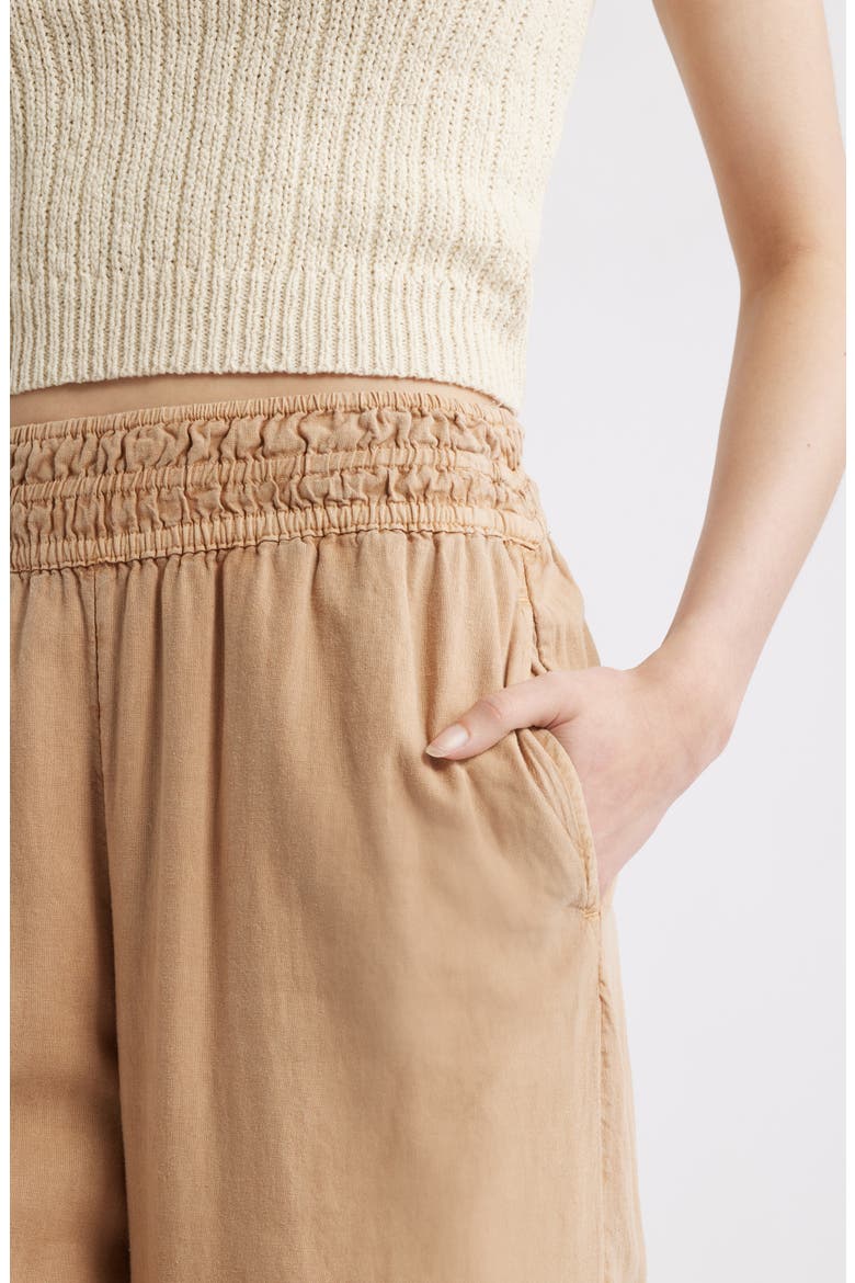 Linen Blend Smocked Waist Wide Leg Pants, Alternate, color, TAN ICED COFFEE