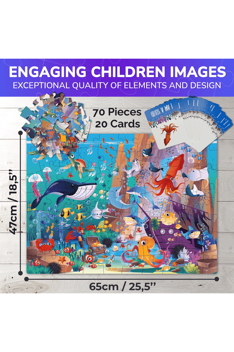Kids Jigsaw Puzzles - 70 & 150 Piece Search & Find Riddle Puzzles with Flashcards, Alternate, color, RiddlePuzzle 70 Ocean